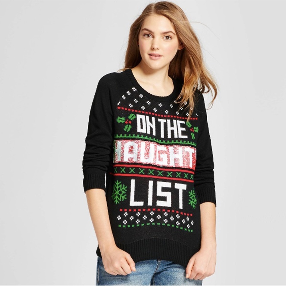 “On the Naughty/Nice List” Sequin Ugly Holiday Christmas Sweater